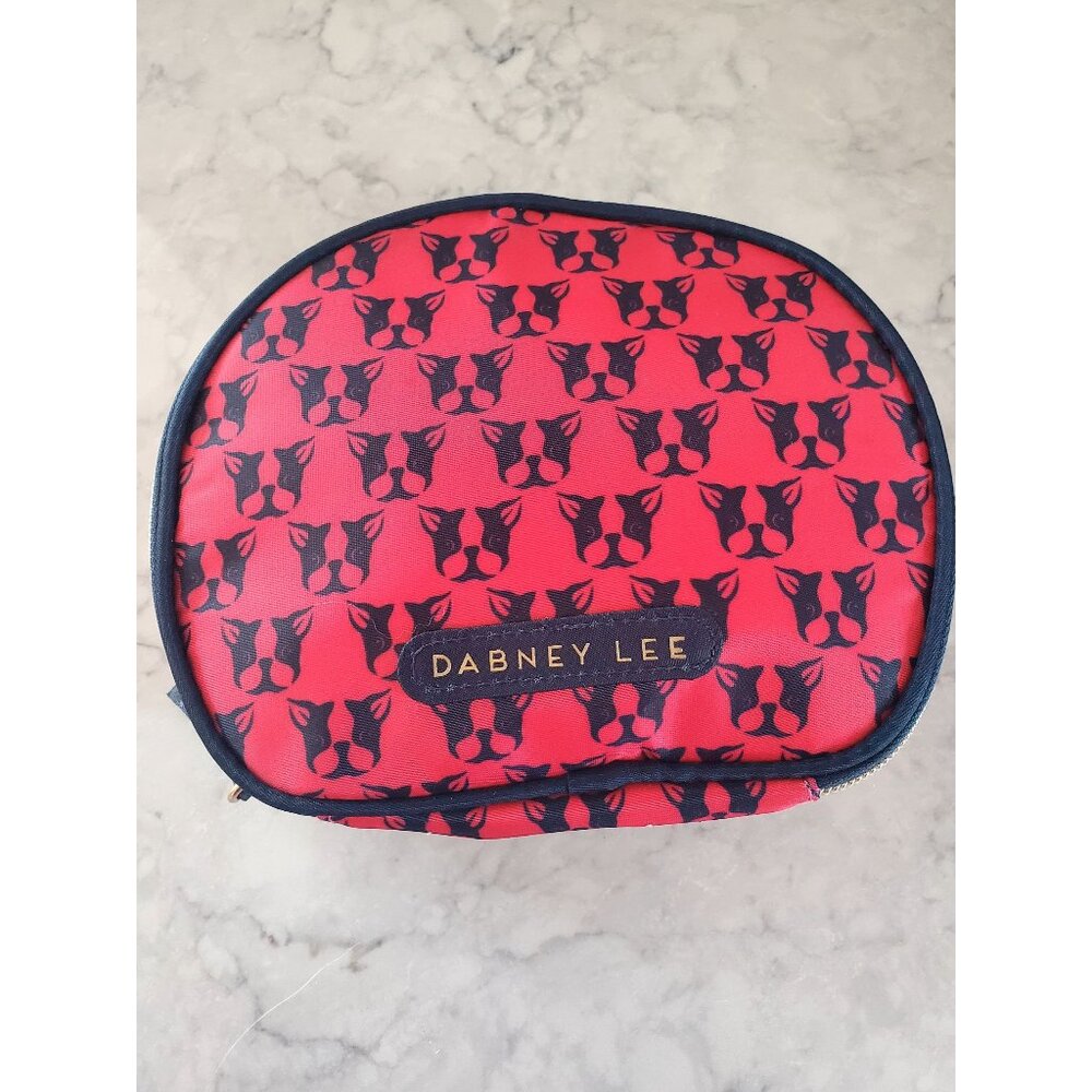 Dabney Lee Red Cosmetic Bag Frenchie Terrier Black Dog Print Gold Zipper
